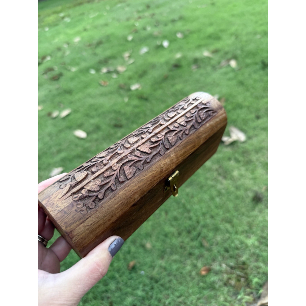 Carved Wood Treasure Chest Jewelry Box Trinket Box Hinged Leafy Design - India